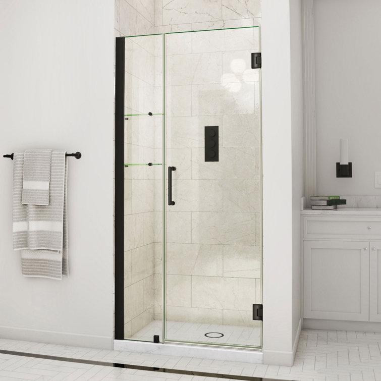 Matte Black Frameless Hinged Shower Door with ClearMax Glass
