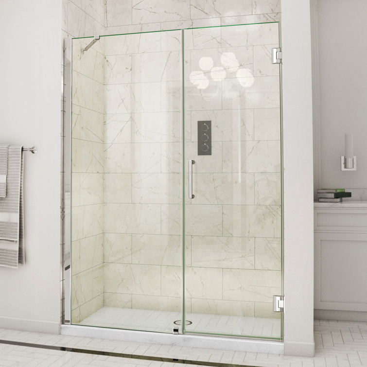 Unidoor 61" Frameless Clear Glass Shower Door with Black Hardware