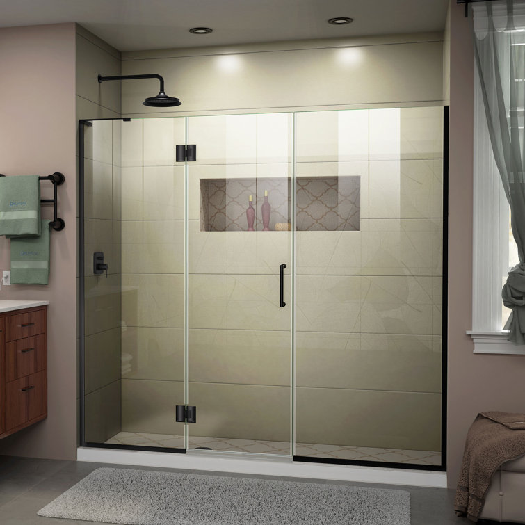 Matte Black Frameless Hinged Shower Door with Clear Glass