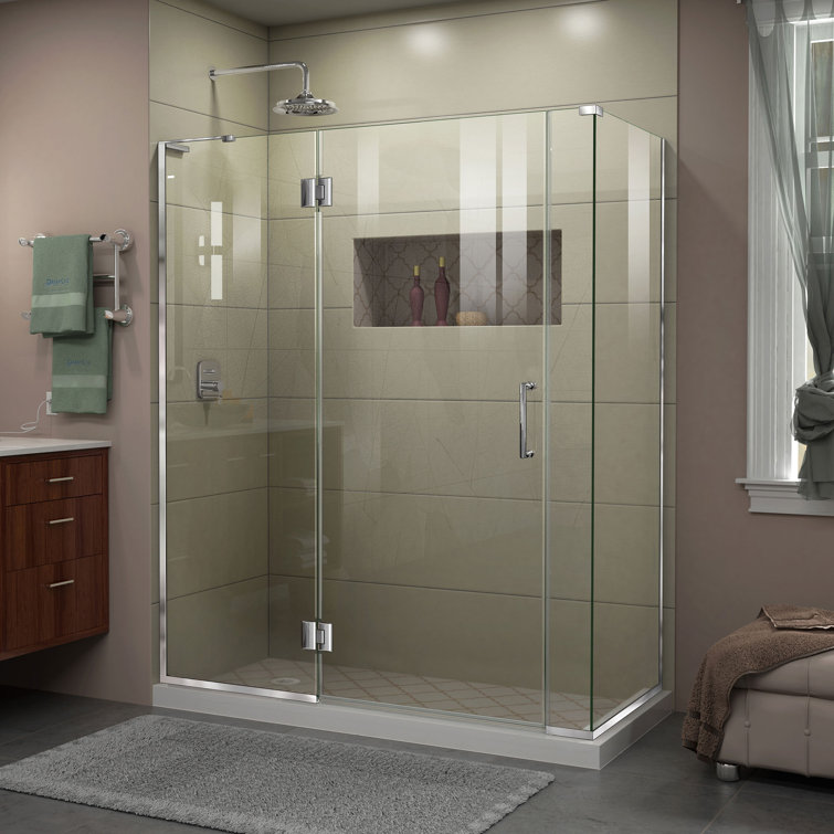Unidoor-X 60" x 72" Frameless Hinged Shower Enclosure with Clear Glass and Black Hardware