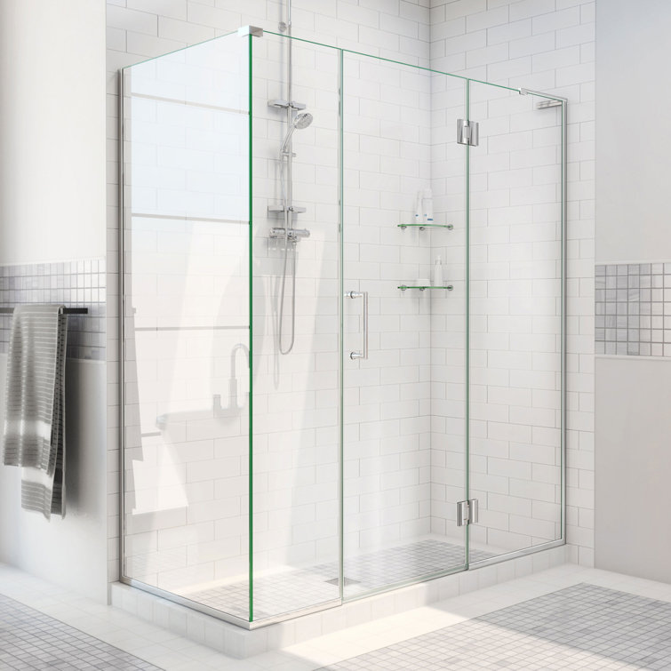Unidoor-X 63.5" x 72" Frameless Hinged Shower Door with Clear Glass