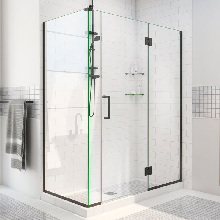 Matte Black Frameless Hinged Shower Enclosure with Clear Glass