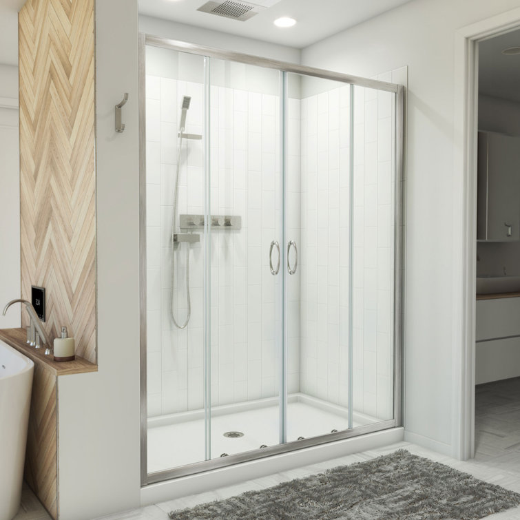 Visions 60" Brushed Nickel Semi Frameless Shower Kit with Acrylic Wall