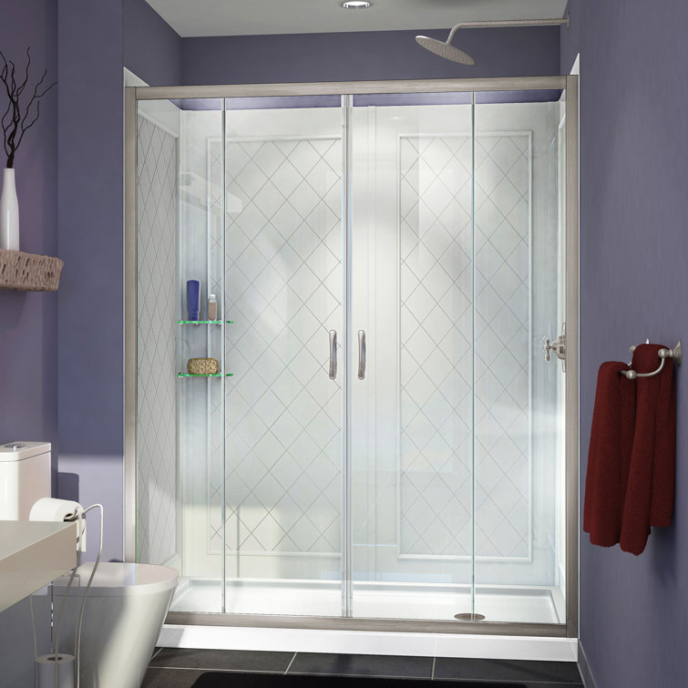 Visions 60" Frameless Clear Glass Sliding Shower Kit with Brushed Nickel Hardware