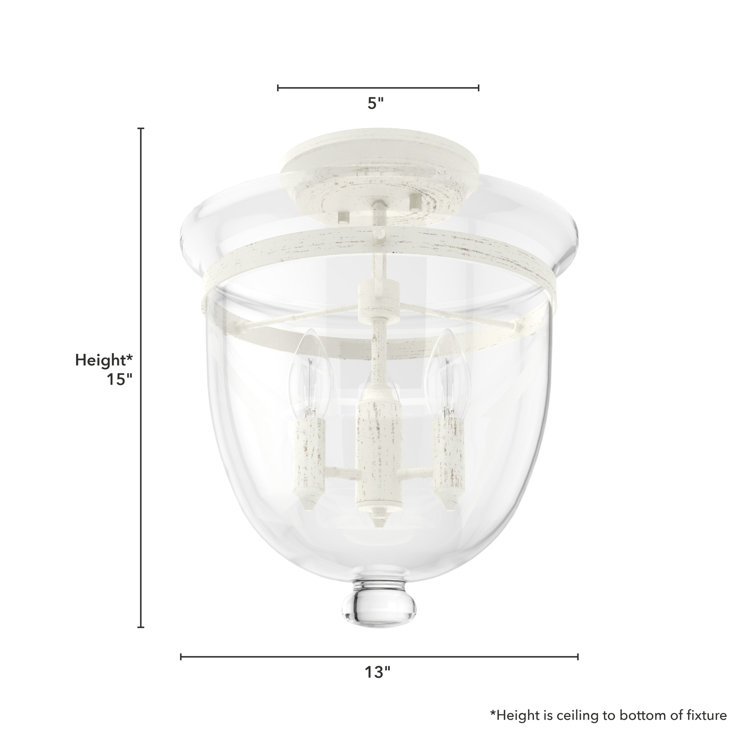 Rustic White Glass 3-Light Semi-Flush Mount Pendant