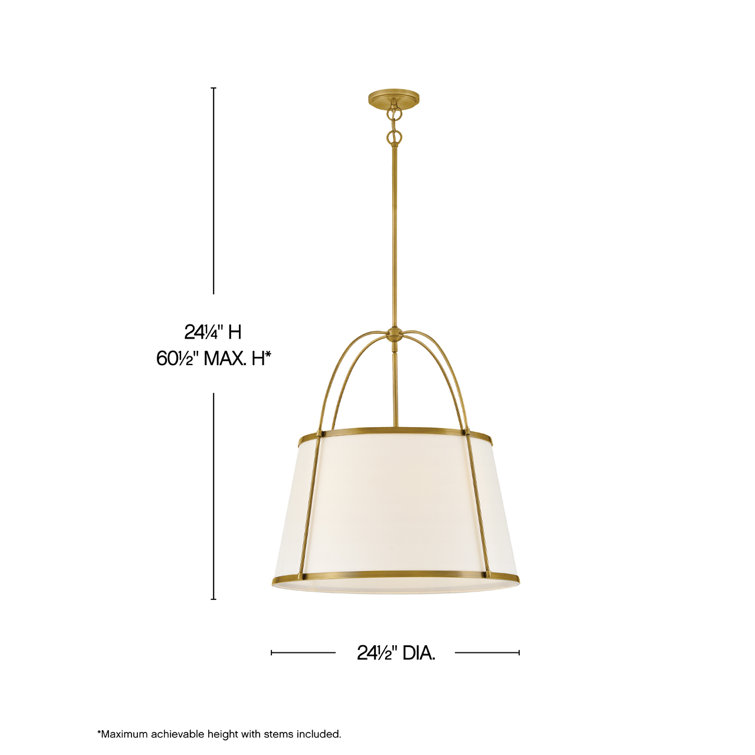 Lacquered Dark Brass Drum Chandelier with Off-White Linen Shade
