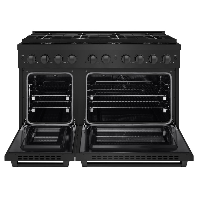 48" Black Stainless Steel Dual Fuel Convection Range with 8 Burners