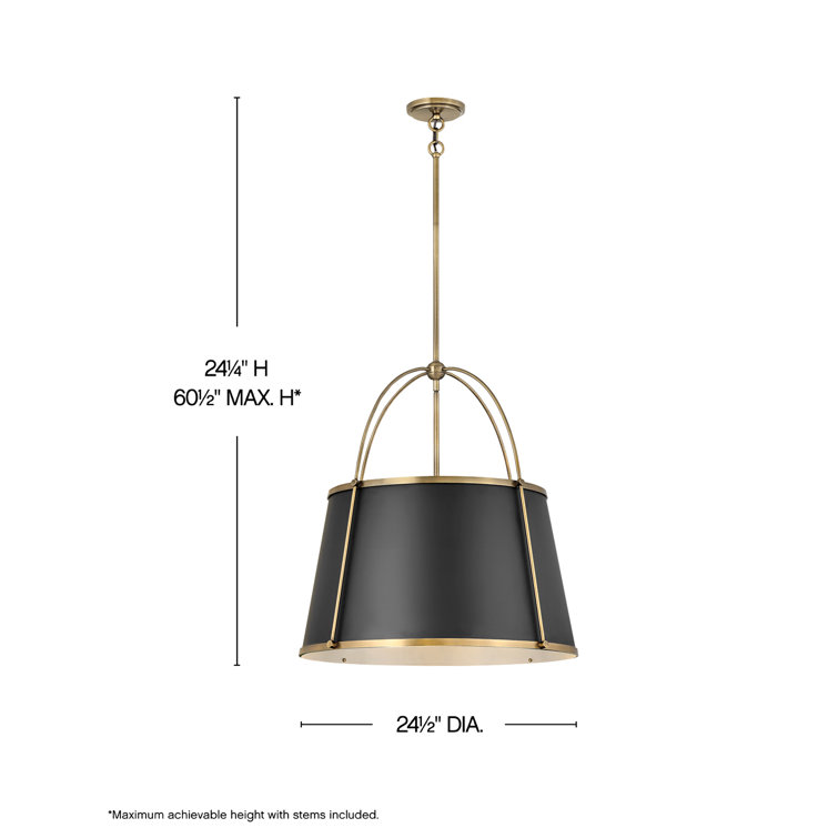 Warm Brass and Black 4-Light Drum Chandelier