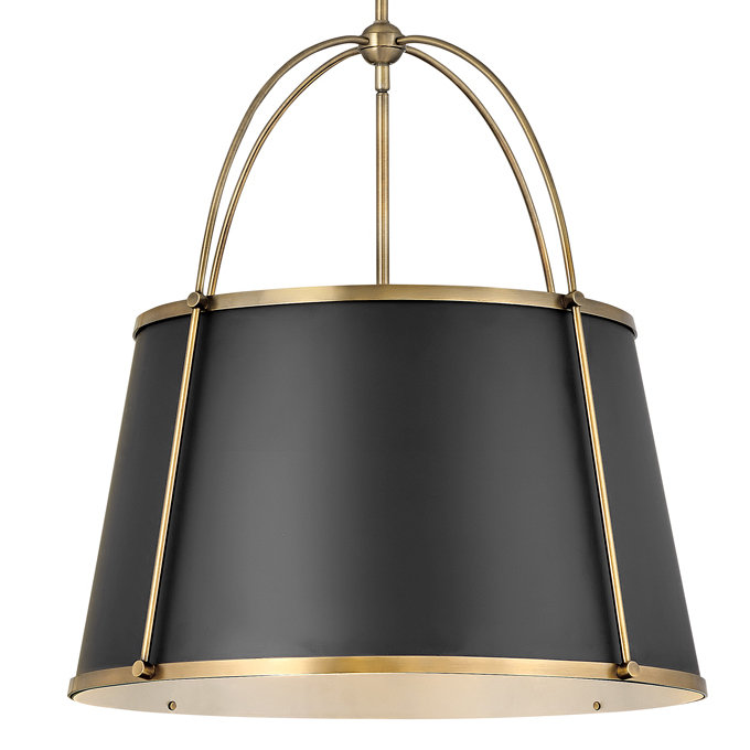 Warm Brass and Black 4-Light Drum Chandelier