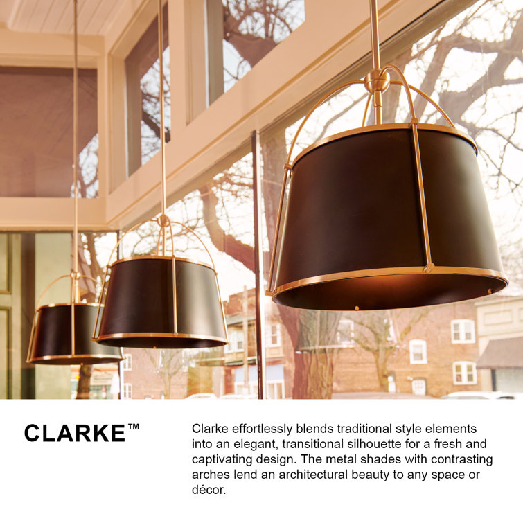 Warm Brass and Black 4-Light Drum Chandelier