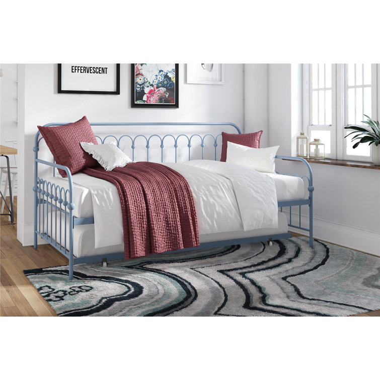 Stone Blue Twin Metal Daybed with Trundle and Slats