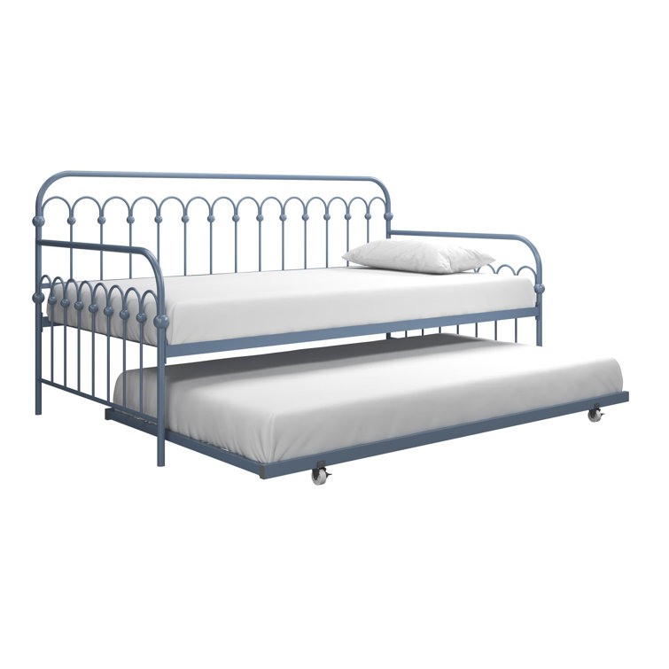 Stone Blue Twin Metal Daybed with Trundle and Slats