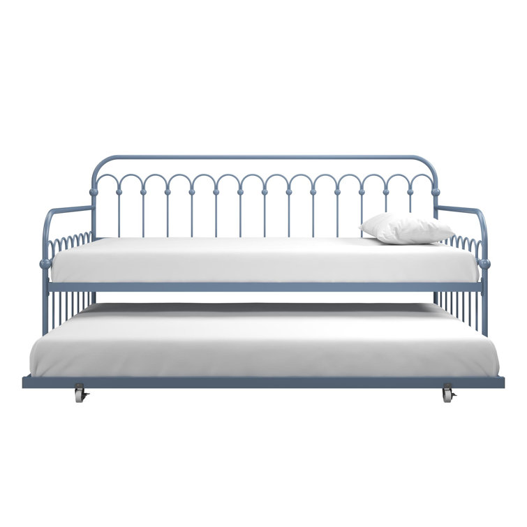 Stone Blue Twin Metal Daybed with Trundle and Slats