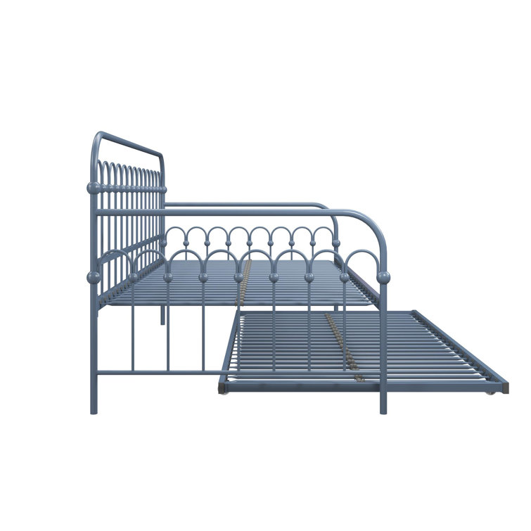 Stone Blue Twin Metal Daybed with Trundle and Slats