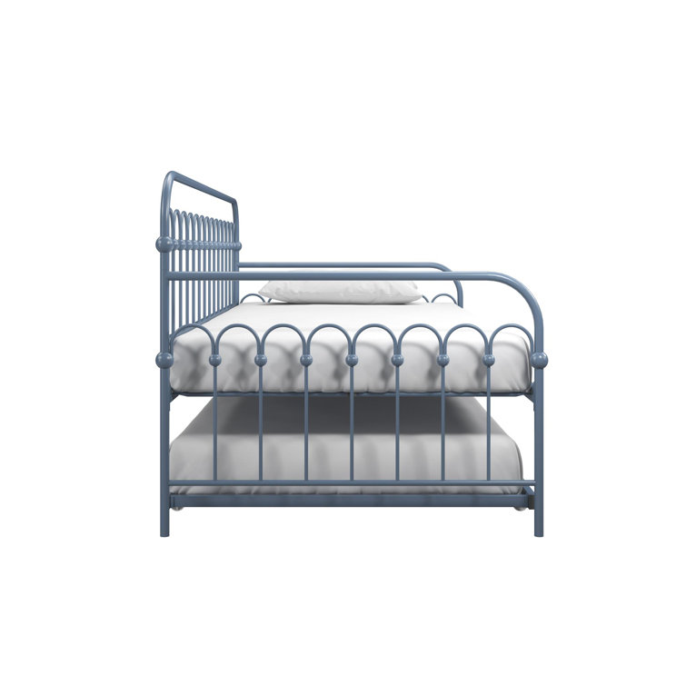 Stone Blue Twin Metal Daybed with Trundle and Slats