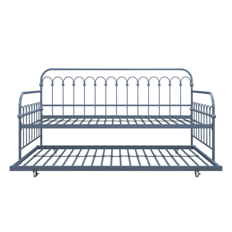 Stone Blue Twin Metal Daybed with Trundle and Slats