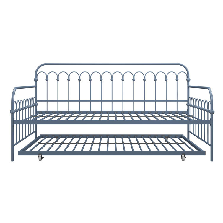 Stone Blue Twin Metal Daybed with Trundle and Slats
