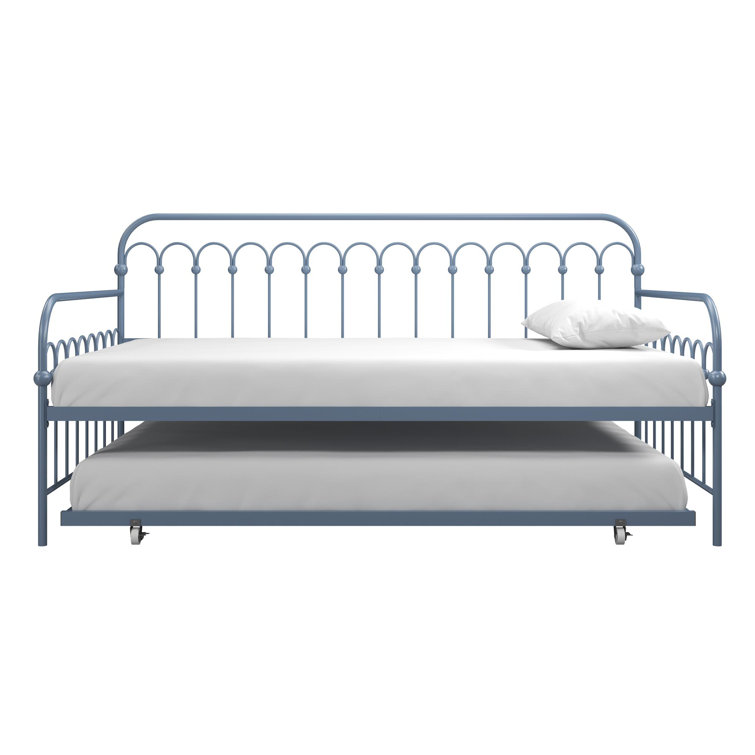 Stone Blue Twin Metal Daybed with Trundle and Slats