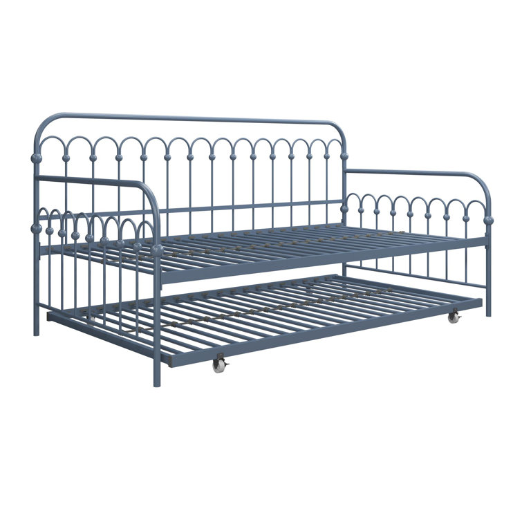 Stone Blue Twin Metal Daybed with Trundle and Slats