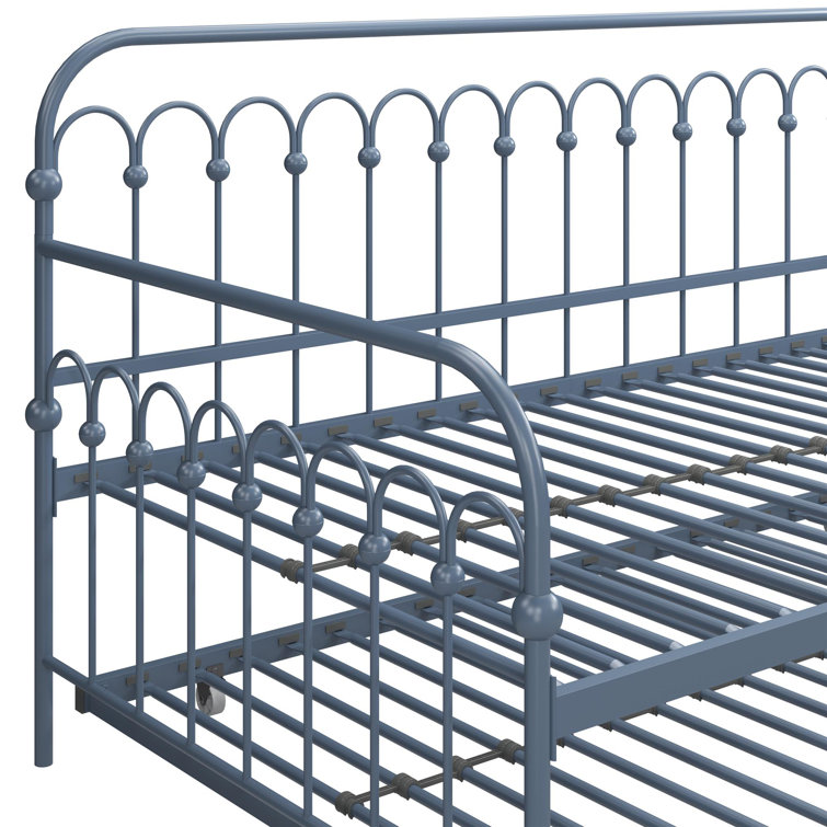 Stone Blue Twin Metal Daybed with Trundle and Slats