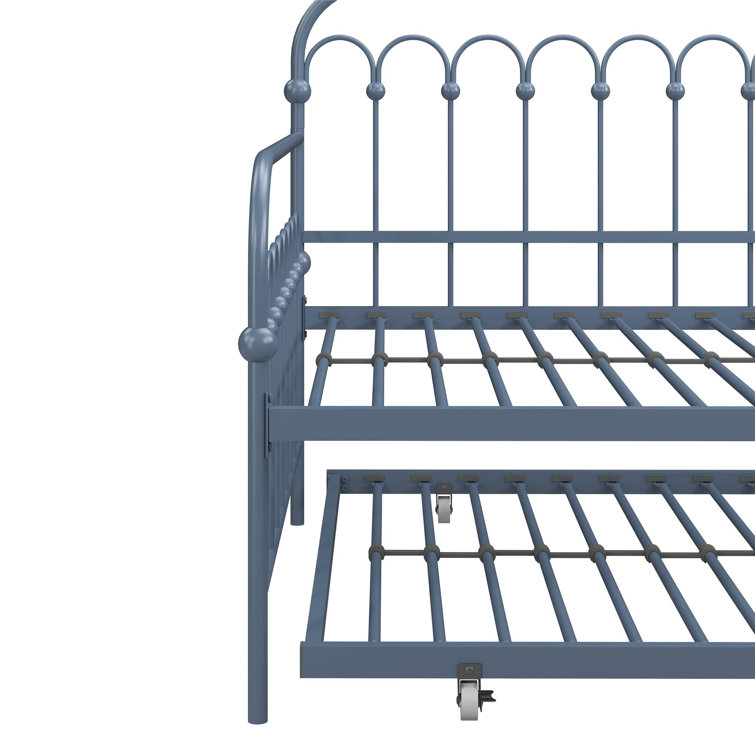 Stone Blue Twin Metal Daybed with Trundle and Slats