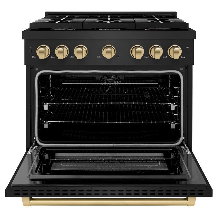 36" Black Stainless Steel Dual Fuel Range with Bronze Accents