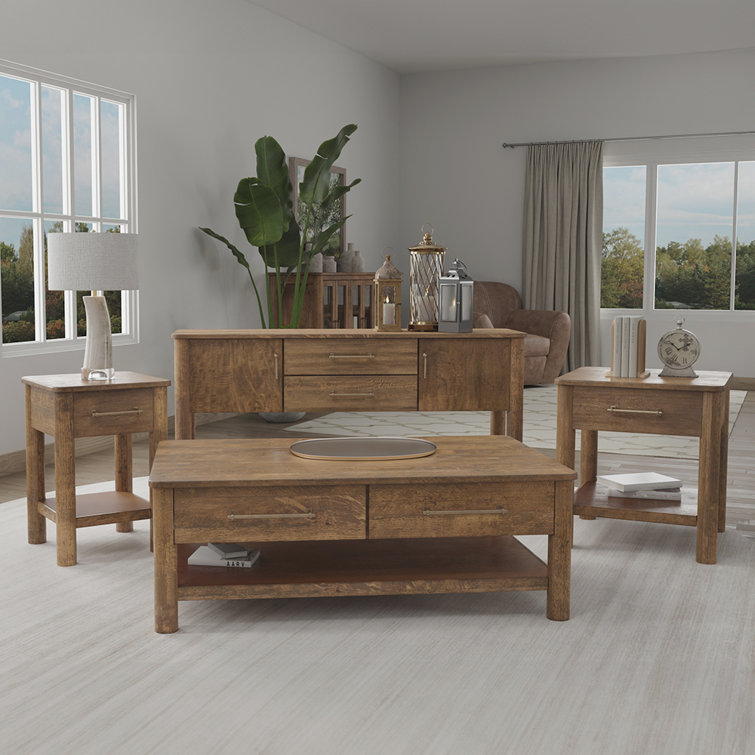 Rustic Brown Solid Wood Coffee Table with Storage