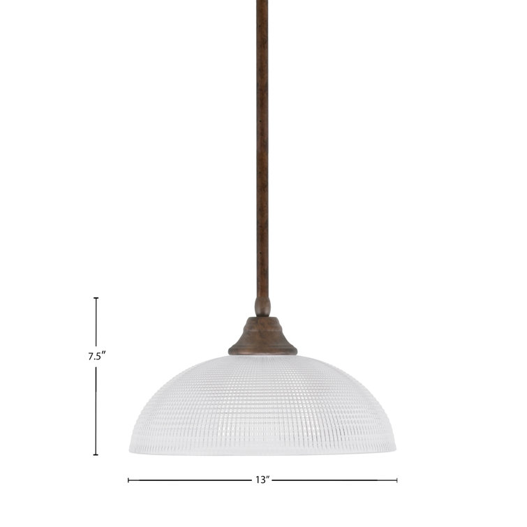 Bronze 13" Pendant Light with Clear Ribbed Glass Shade