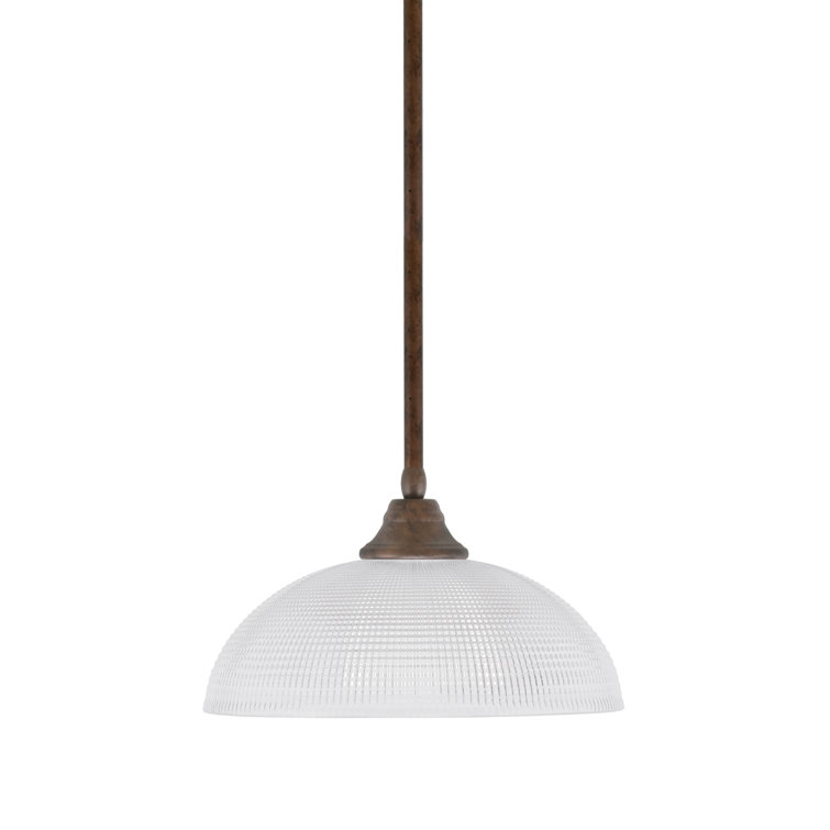 Bronze 13" Pendant Light with Clear Ribbed Glass Shade