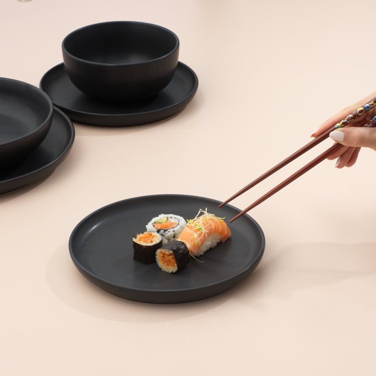 Matte Black Ceramic 18-Piece Dinnerware Set for 6