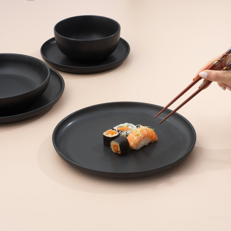 Matte Black Ceramic 18-Piece Dinnerware Set for 6