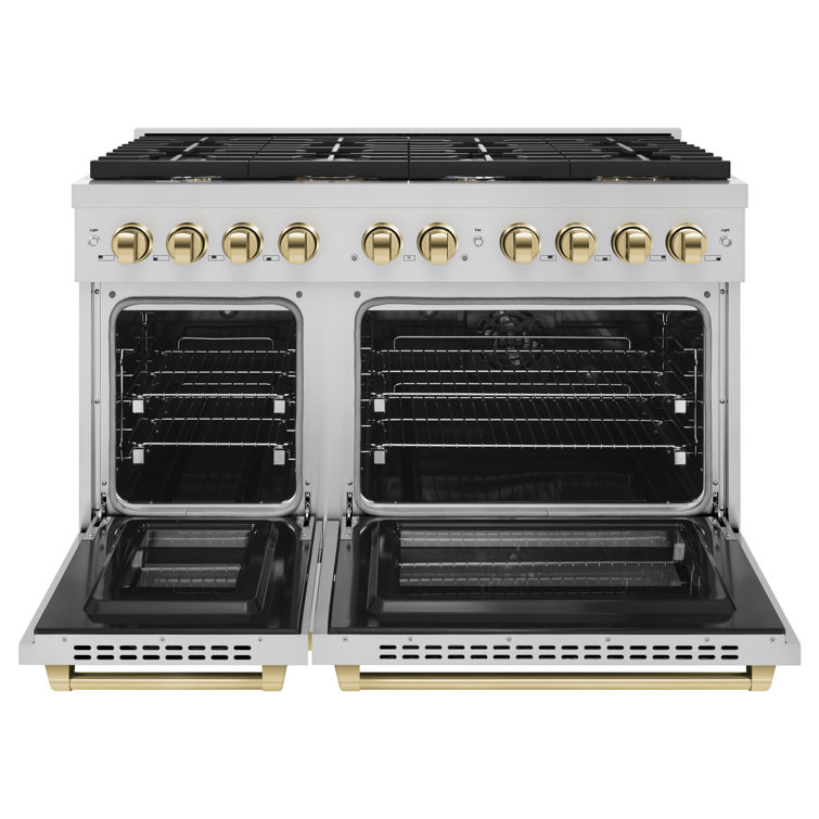 48" Stainless Steel Dual Fuel Range with Polished Gold Accents