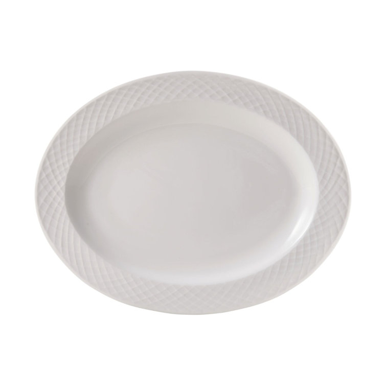 White Glossy Ceramic Oval Serving Platter, 16 inches