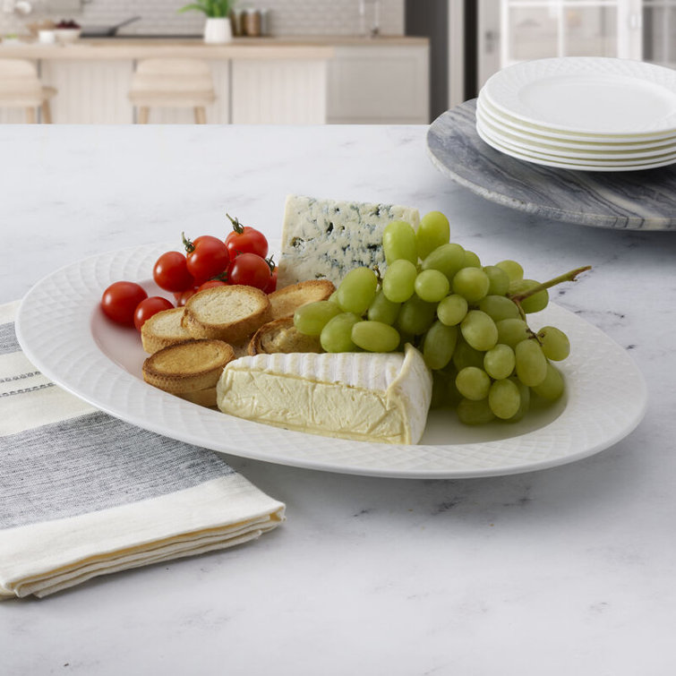 White Glossy Ceramic Oval Serving Platter, 16 inches
