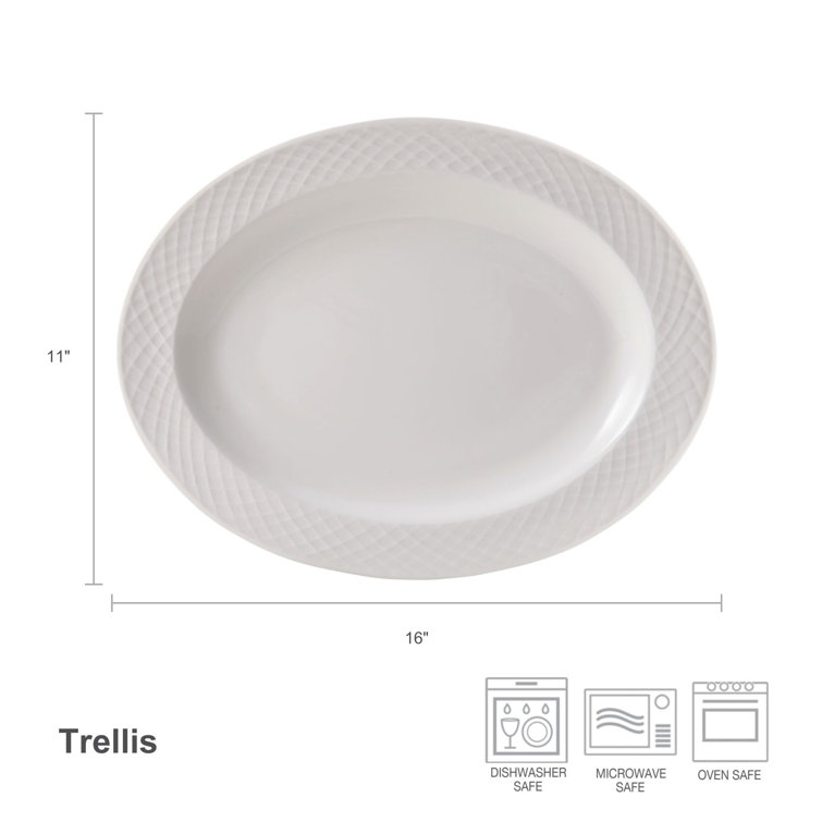White Glossy Ceramic Oval Serving Platter, 16 inches