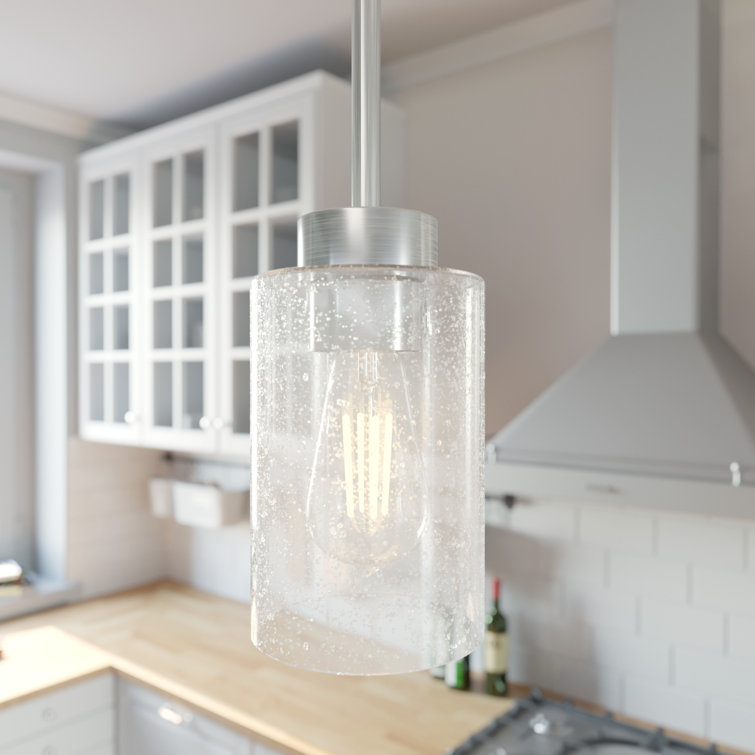 Hartland Brushed Nickel Mini Jar Pendant with Seeded Glass