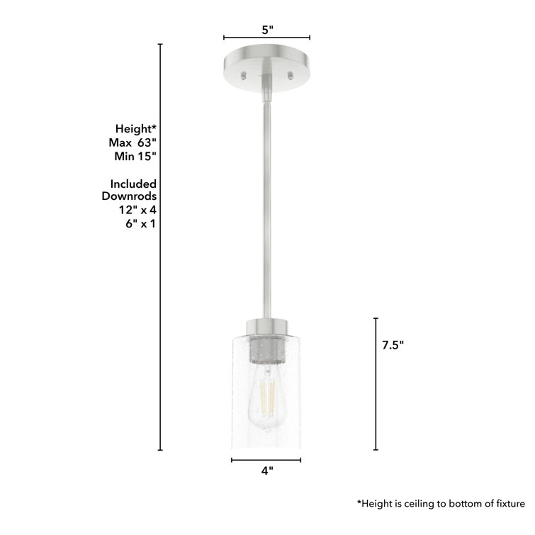 Hartland Brushed Nickel Mini Jar Pendant with Seeded Glass