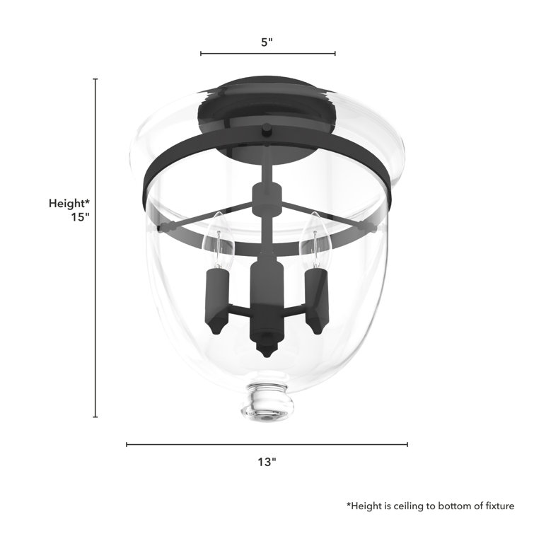 Belltown Natural Iron and Glass 3-Light LED Flush Mount
