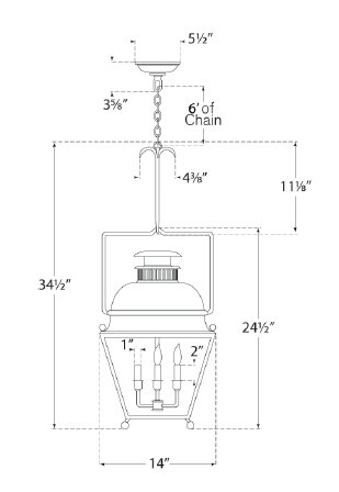 Aged Iron Glass 4-Light Indoor/Outdoor Pendant