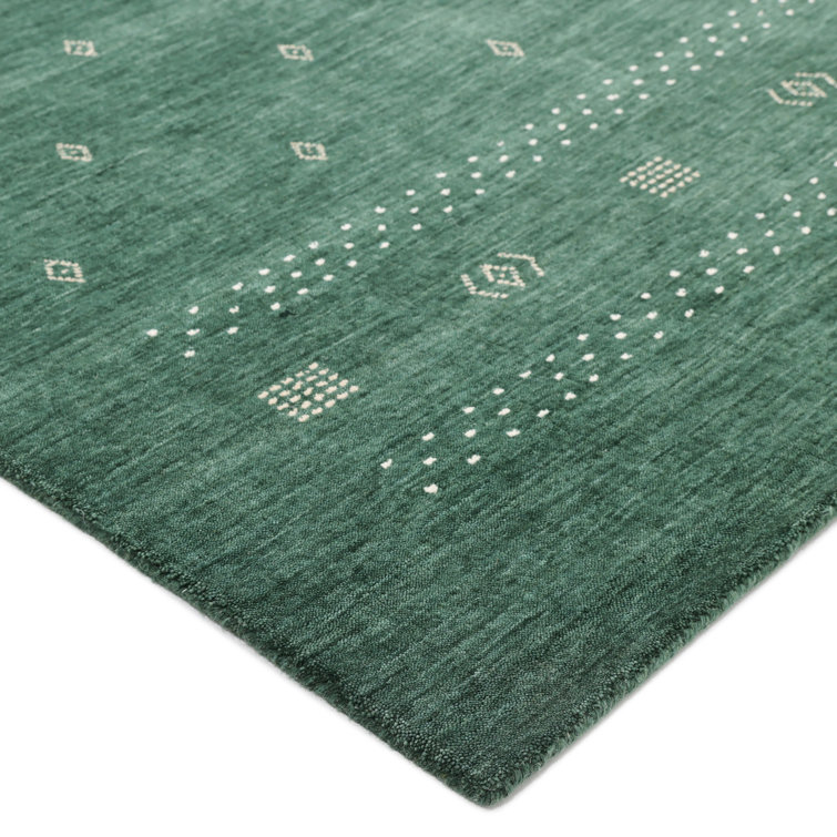 Hand-Knotted Green Wool Geometric Rug, 3' x 5'