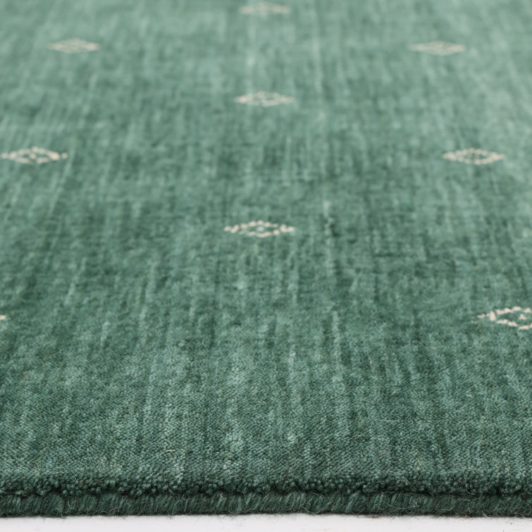 Hand-Knotted Green Wool Geometric Rug, 3' x 5'