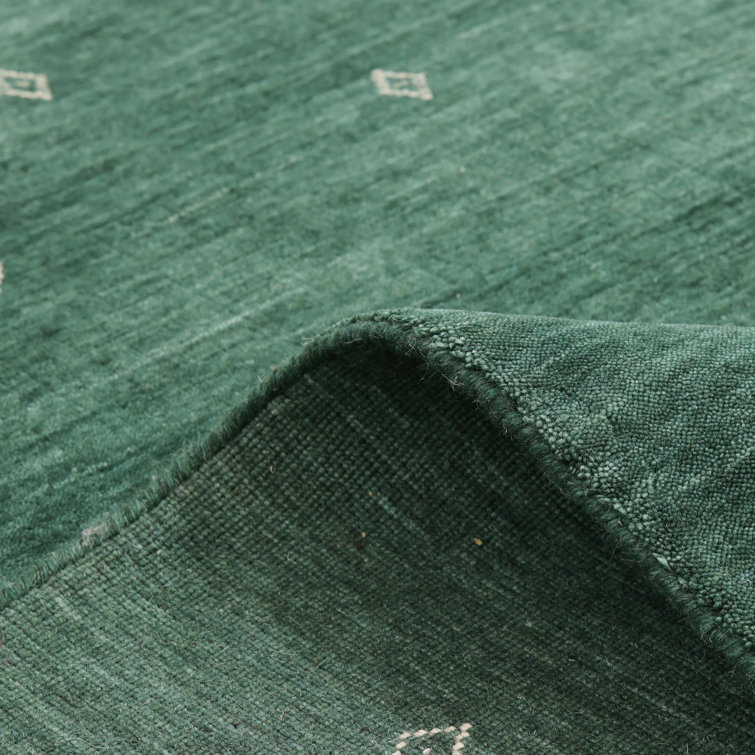 Hand-Knotted Green Wool Geometric Rug, 3' x 5'