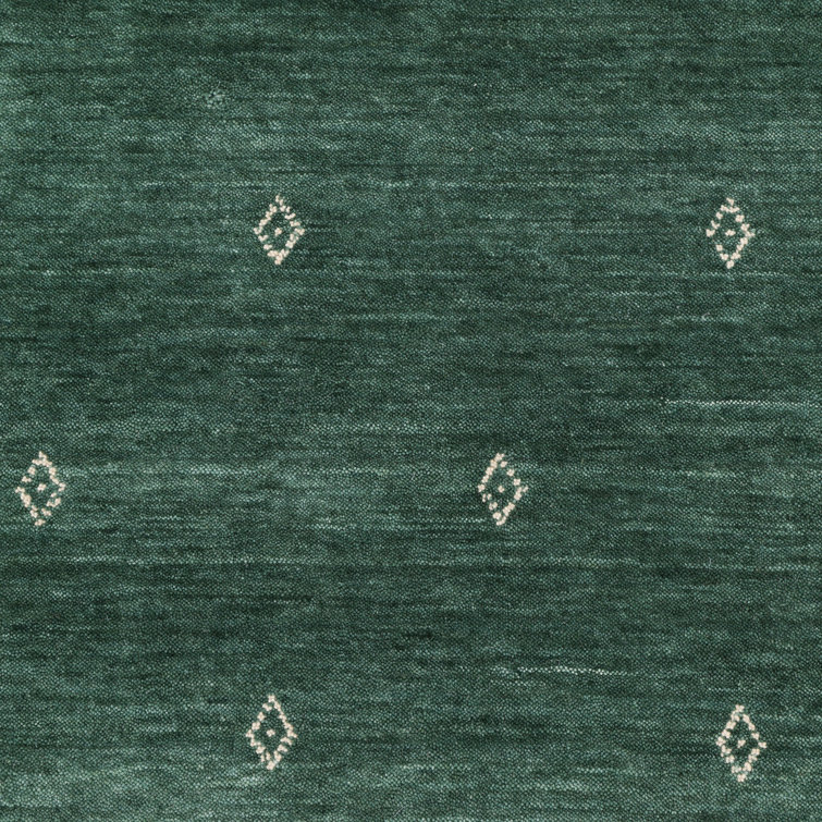 Hand-Knotted Green Wool Geometric Rug, 3' x 5'