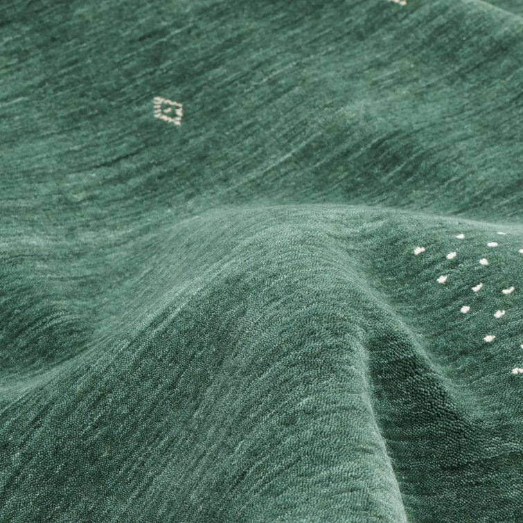 Hand-Knotted Green Wool Geometric Rug, 3' x 5'