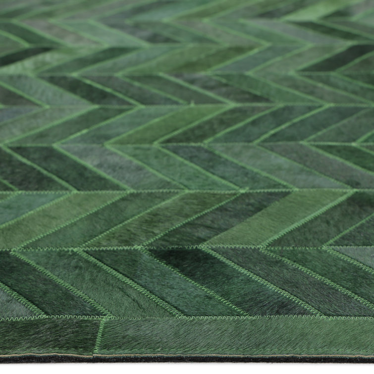 Handmade Green Cowhide Geometric Rectangular Area Rug, 9' x 12'