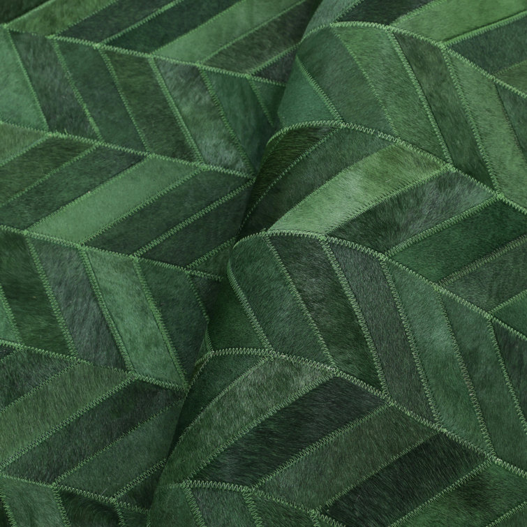 Handmade Green Cowhide Geometric Rectangular Area Rug, 9' x 12'