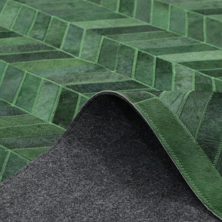Handmade Green Cowhide Geometric Rectangular Area Rug, 9' x 12'