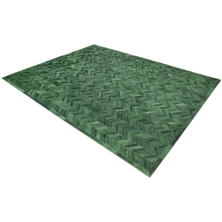 Handmade Green Cowhide Geometric Rectangular Area Rug, 9' x 12'