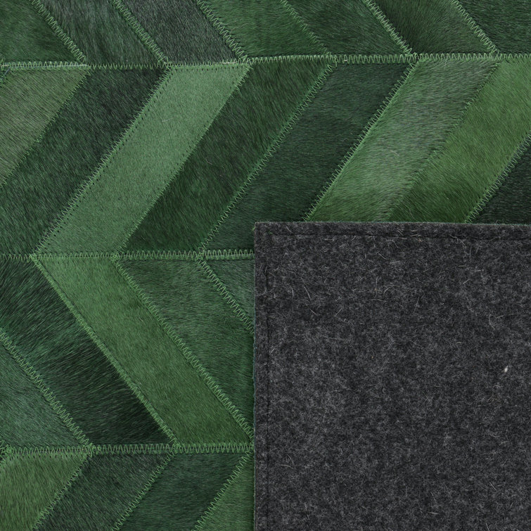 Handmade Green Cowhide Geometric Rectangular Area Rug, 9' x 12'