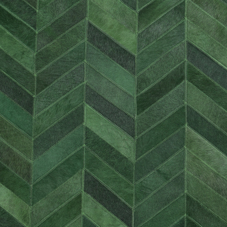 Handmade Green Cowhide Geometric Rectangular Area Rug, 9' x 12'